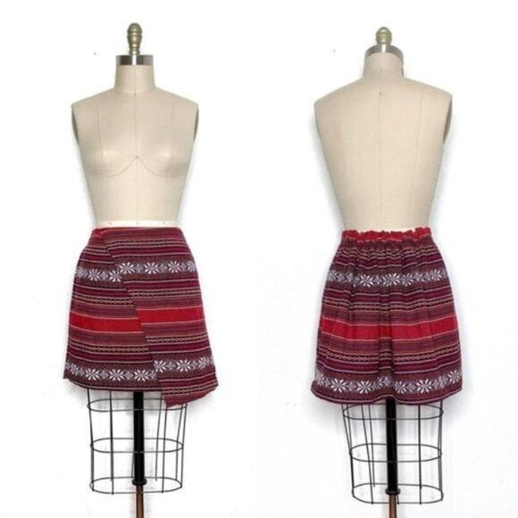 Vintage 90s Faux Wrap Textured Stripe Serape Mini Skirt size Large - Picture 2 of 9